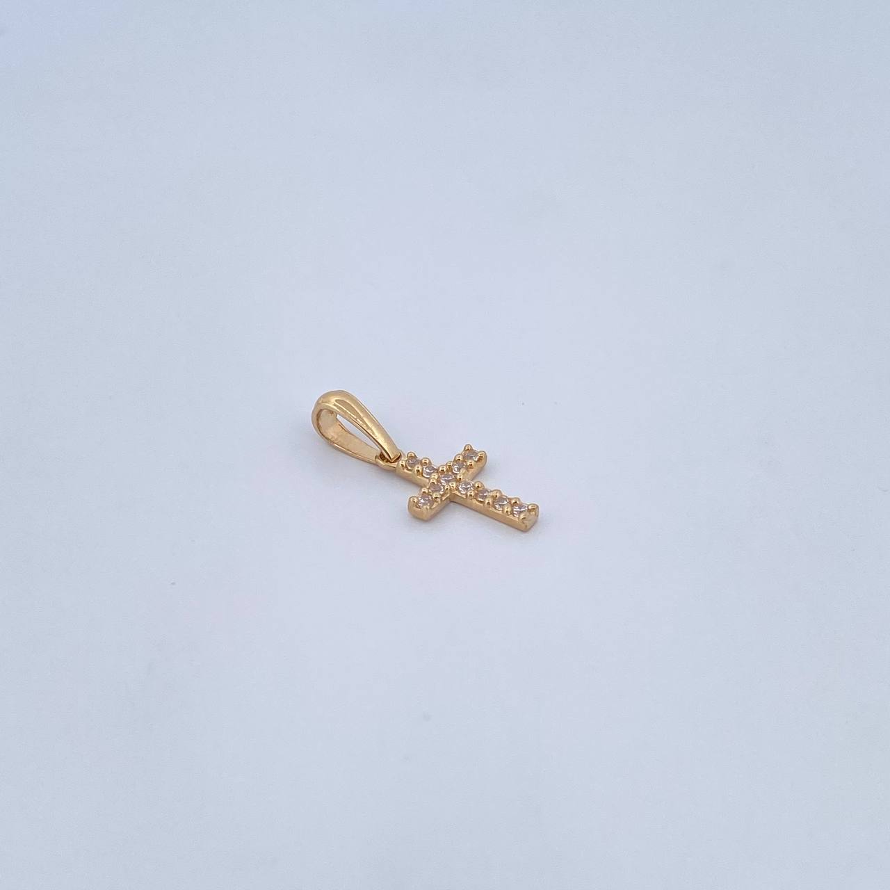 Pendant Cross 0.75gr / 1.9cm / White Zircons 18K Yellow Gold &
