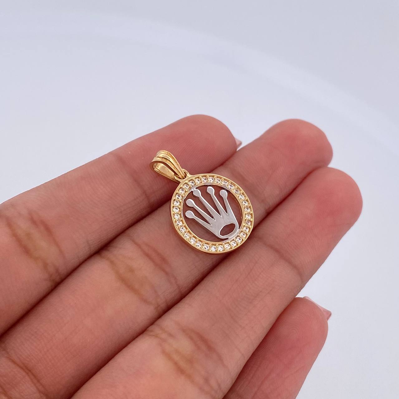 Pendant Corona RX 1.45gr / 2.2cm / White Zircons Two-tone Yellow White 18K &