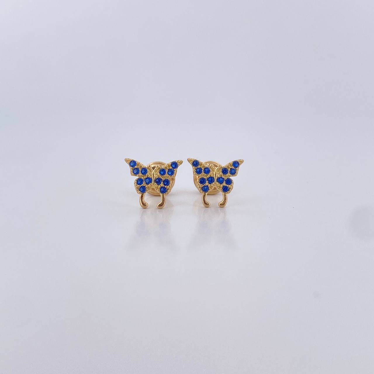 Stud Earrings Butterfly 0.85gr / Blue Zircons Yellow Gold 18K $