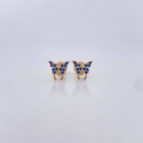 Stud Earrings Butterfly 0.85gr / Blue Zircons Yellow Gold 18K $