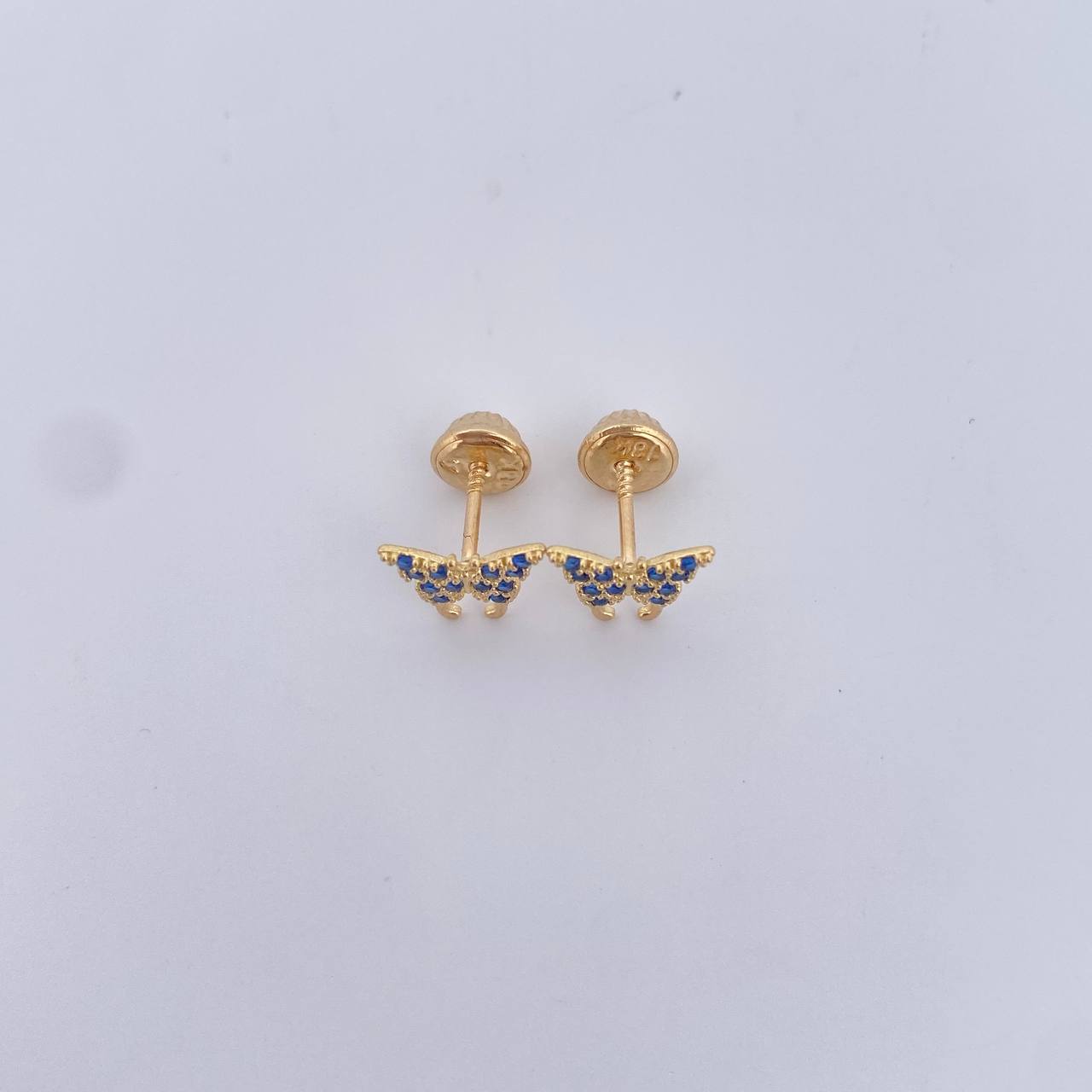 Stud Earrings Butterfly 0.85gr / Blue Zircons Yellow Gold 18K $