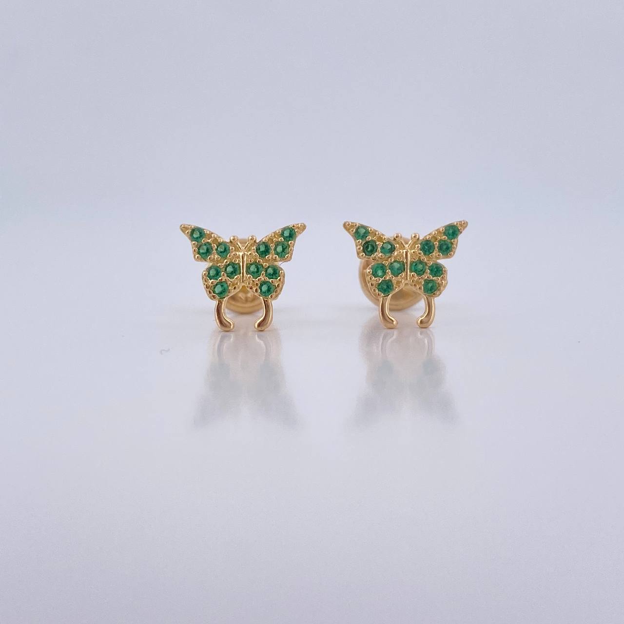 Stud Earrings Mariposa 0.85gr / Green Zircons Yellow Gold 18K $
