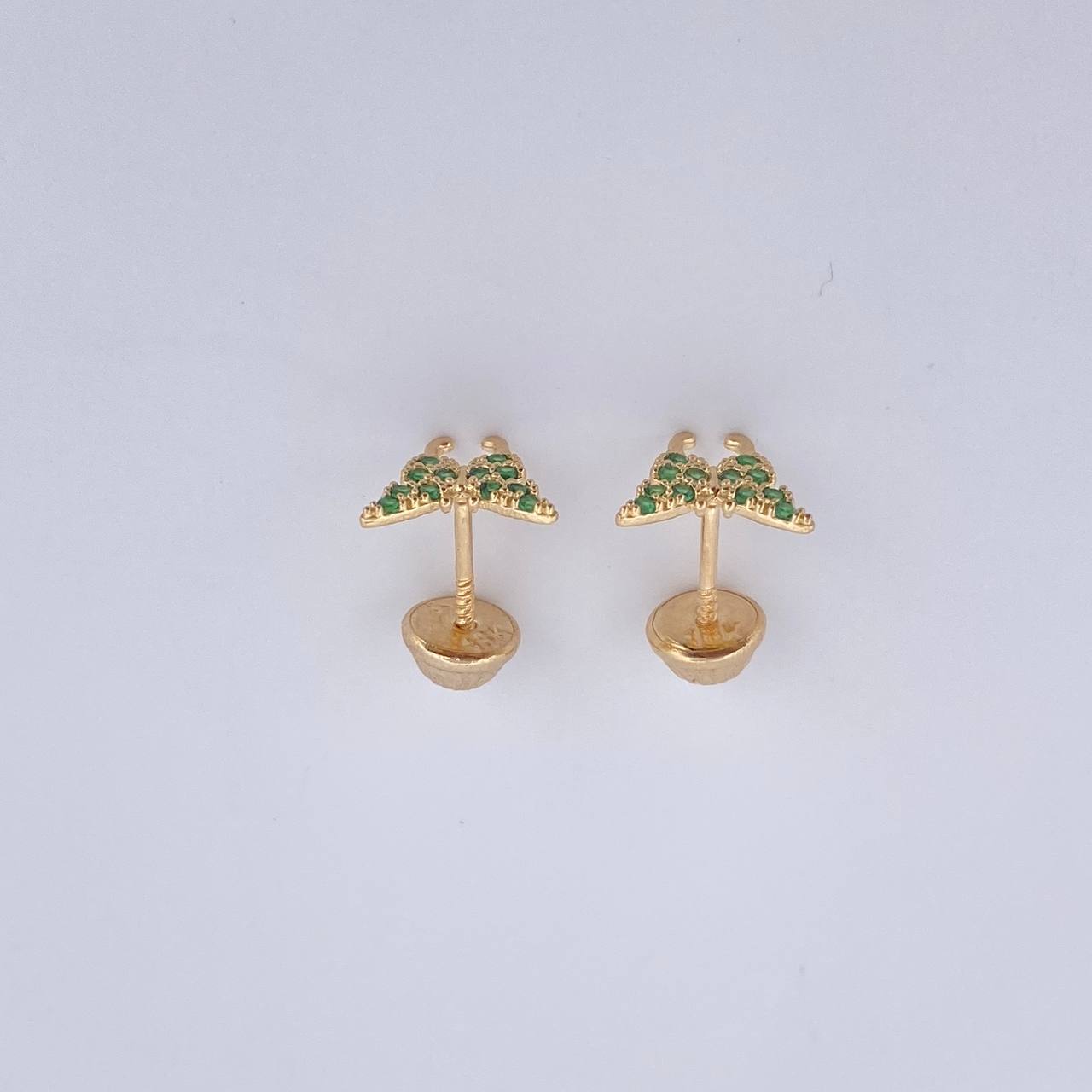 Stud Earrings Mariposa 0.85gr / Green Zircons Yellow Gold 18K $