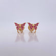 Stud Earrings Butterfly 0.85gr / Fuchsia Zircons Yellow Gold 18K $