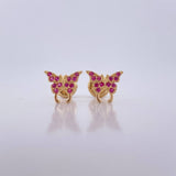 Stud Earrings Butterfly 0.85gr / Fuchsia Zircons Yellow Gold 18K $