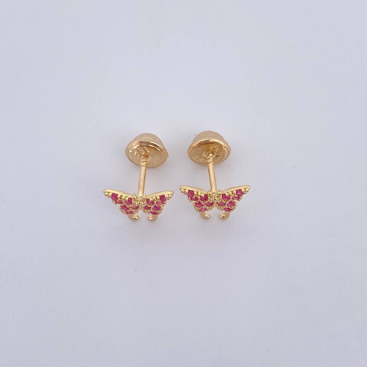 Stud Earrings Butterfly 0.85gr / Fuchsia Zircons Yellow Gold 18K $