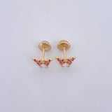 Stud Earrings Butterfly 0.85gr / Fuchsia Zircons Yellow Gold 18K $