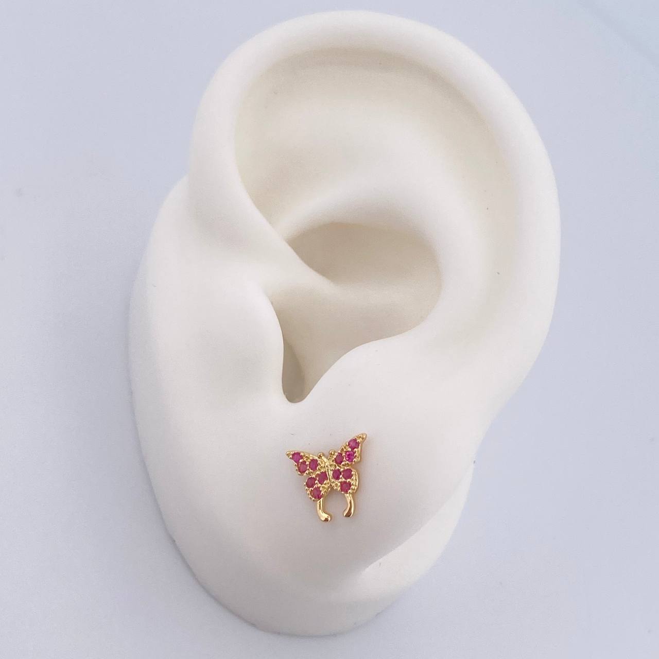 Stud Earrings Butterfly 0.85gr / Fuchsia Zircons Yellow Gold 18K $
