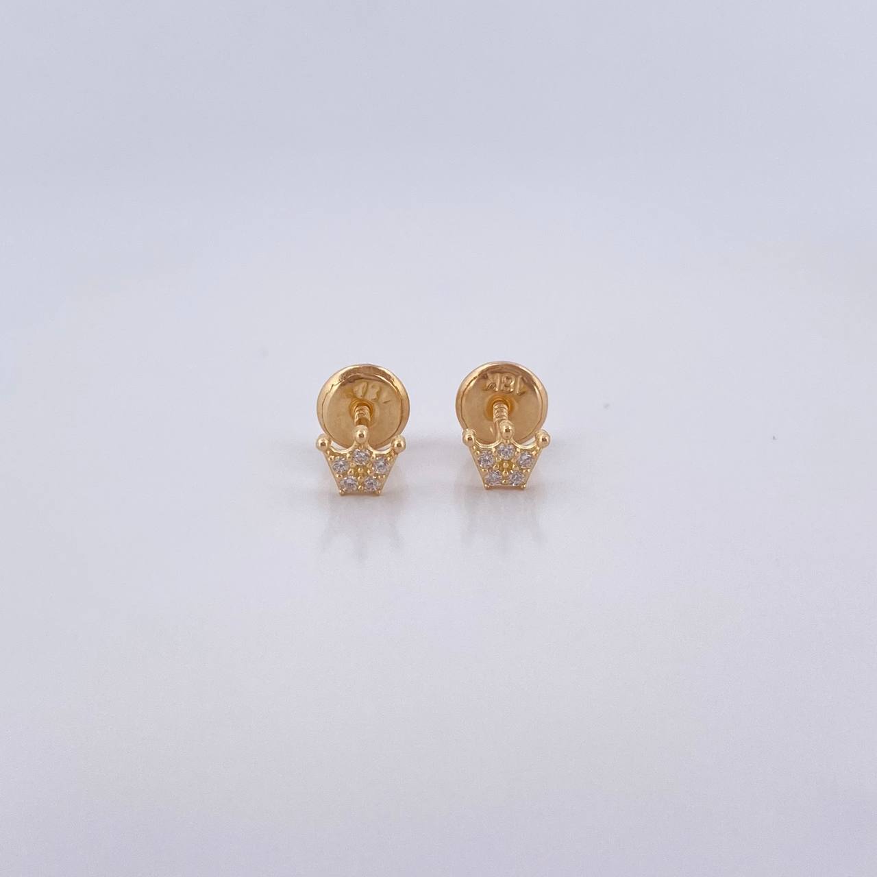 Stud Earrings Corona 0.55gr / White Zircons Yellow Gold 18K $