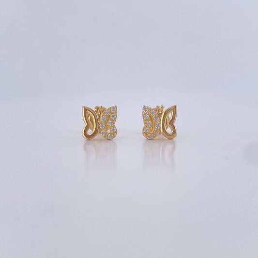 Stud Earrings Butterfly 0.9gr / White Zircons Yellow Gold 18K $