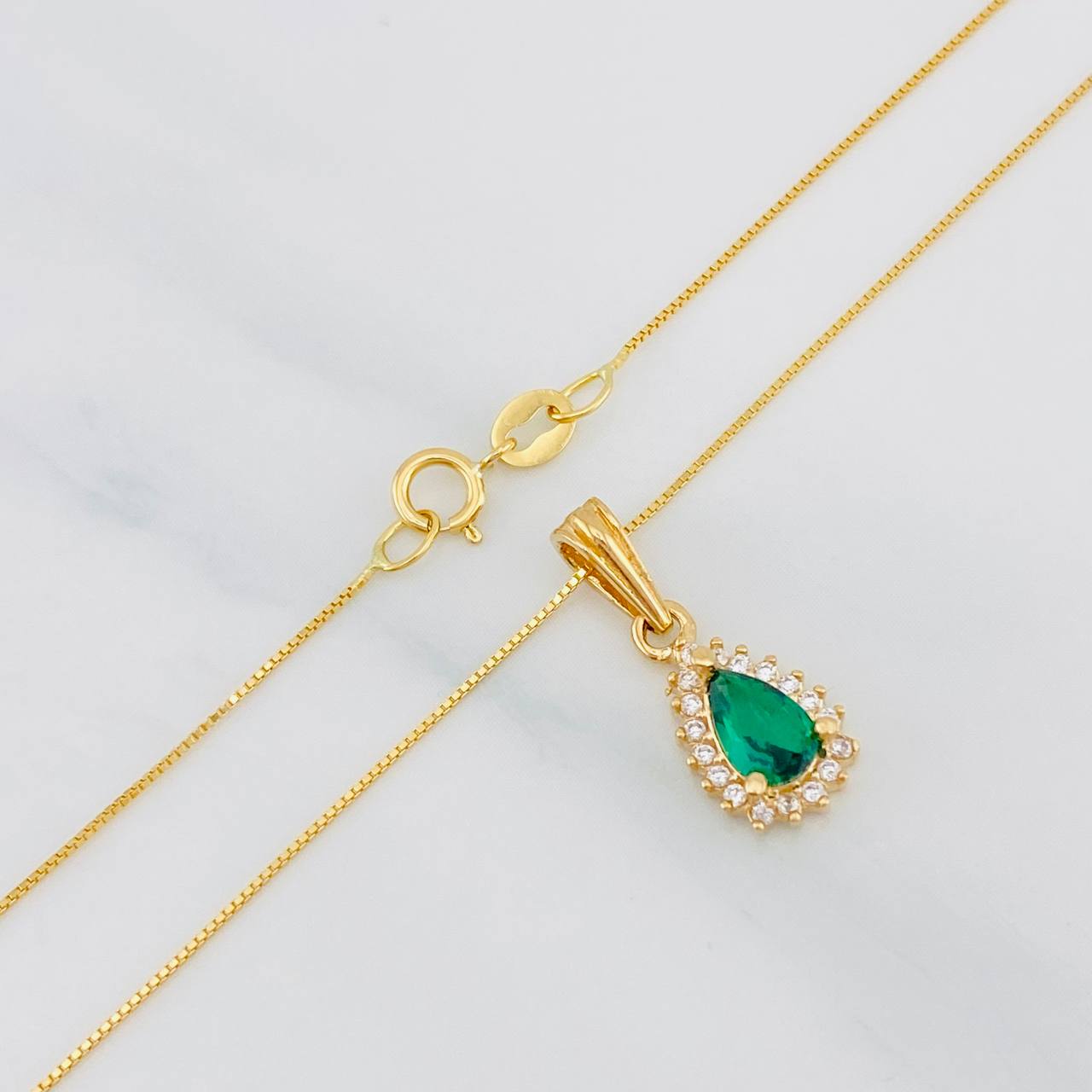 Set Venetian Chain + Halo Drop Pendant / 2.25g / 20 in 18K Yellow Gold