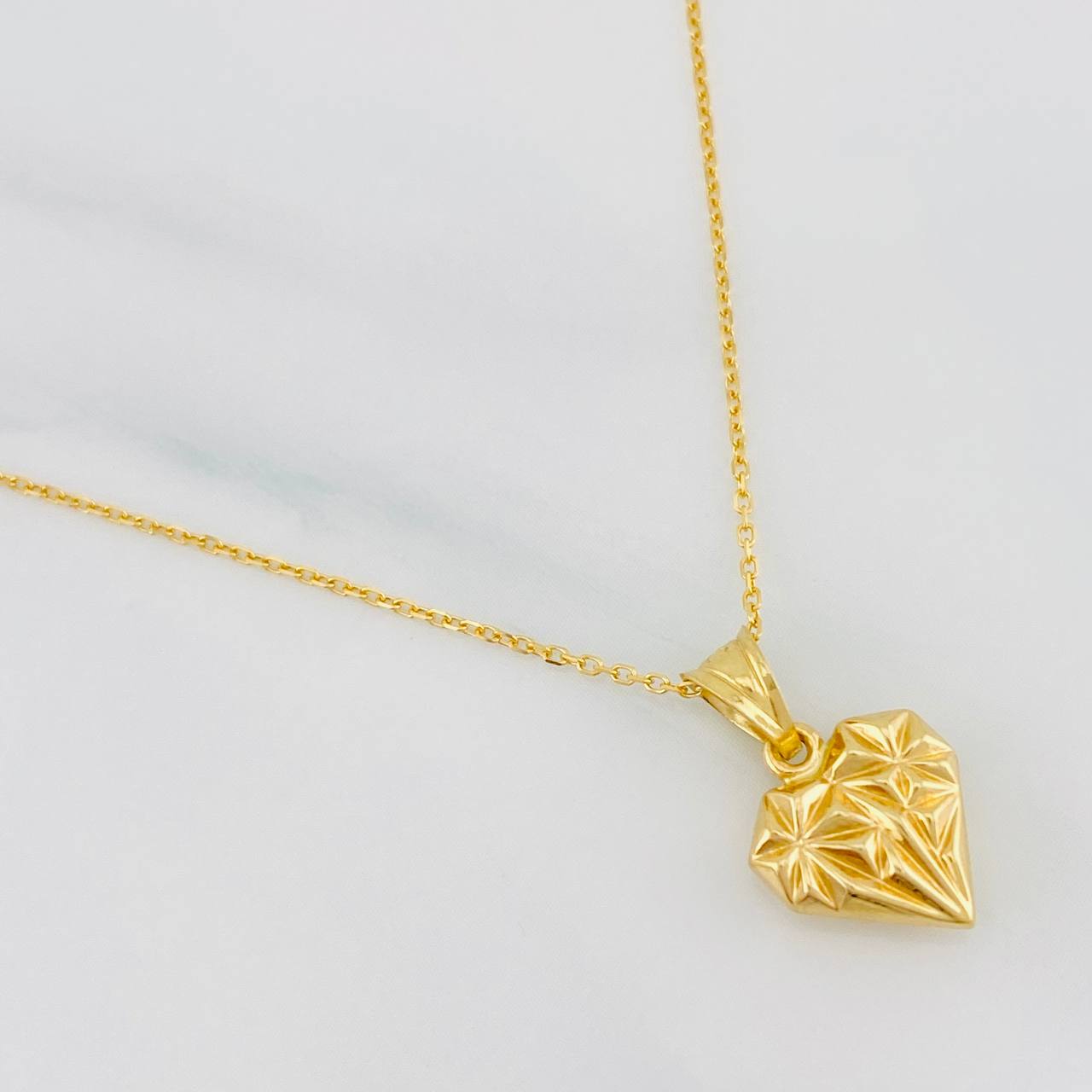 Set Classic Link Chain + Star Heart Pendant / 2g / 18 in Yellow Gold 18K