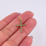 Emerald Cross Pendant 14pts 0.95gr / 1 in / 18K Yellow Gold