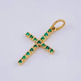 Emerald Cross Pendant 14pts 0.95gr / 1 in / 18K Yellow Gold