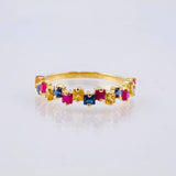 Anillo Zafiros Amarillos Azules Fucsias 91pts 1.9gr / T6 1/2 / Oro Amarillo 18K