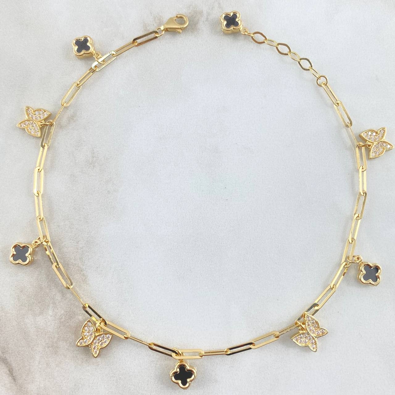 Ankle Bracelet Box 7gr / 23cm-25cm / White Zircon Butterfly-Gold Clover +3 18K ©