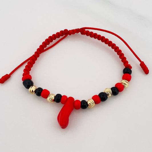 Pulsera Tejida Roja Proteccion Oro Amarillo 18K
