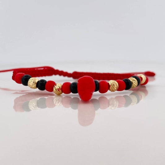 Pulsera Tejida Roja Proteccion Oro Amarillo 18K
