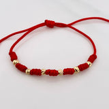 Red Woven Bracelet with Seven Knots in 18K Yellow Gold