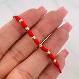 Red Woven Bracelet with Seven Knots in 18K Yellow Gold