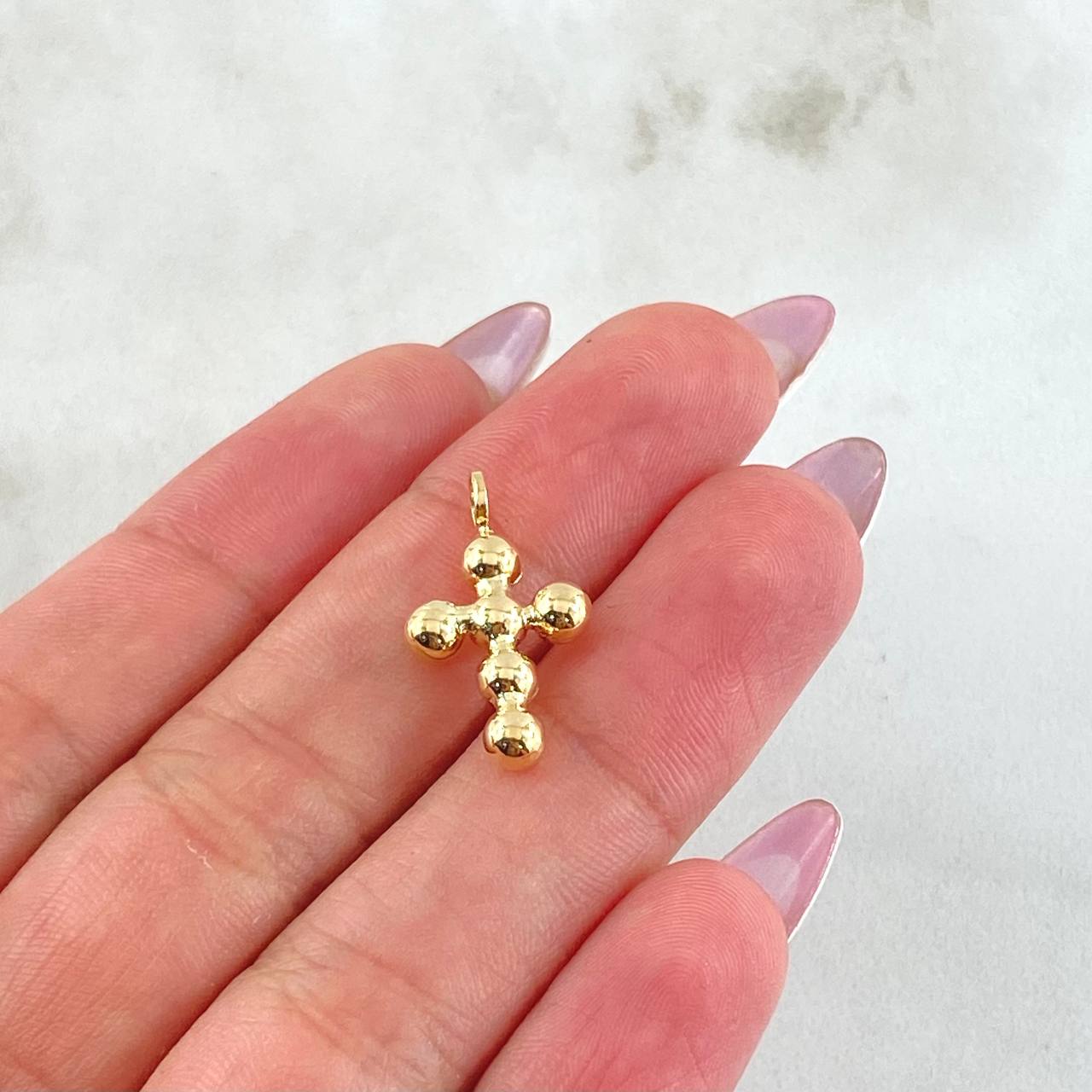 Dije Cruz Esferas Consecutivas 0.7gr / 3/4 in / Oro Amarillo 18K