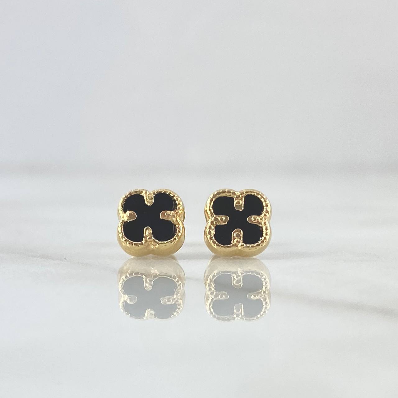 Stud Earrings Clover VCyA 0.9gr / 7mm Black Onyx Dotted Yellow Gold Nat. Esp 18K