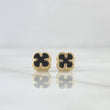 Stud Earrings Clover VCyA 0.9gr / 7mm Black Onyx Dotted Yellow Gold Nat. Esp 18K