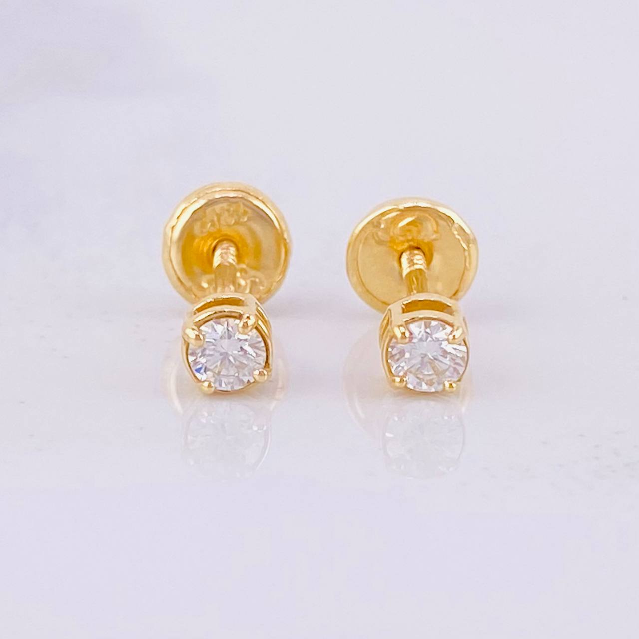 Stud Earrings Four Claws Diamond 20pts 0.9g / in / 3.4mm Yellow Gold 18K
