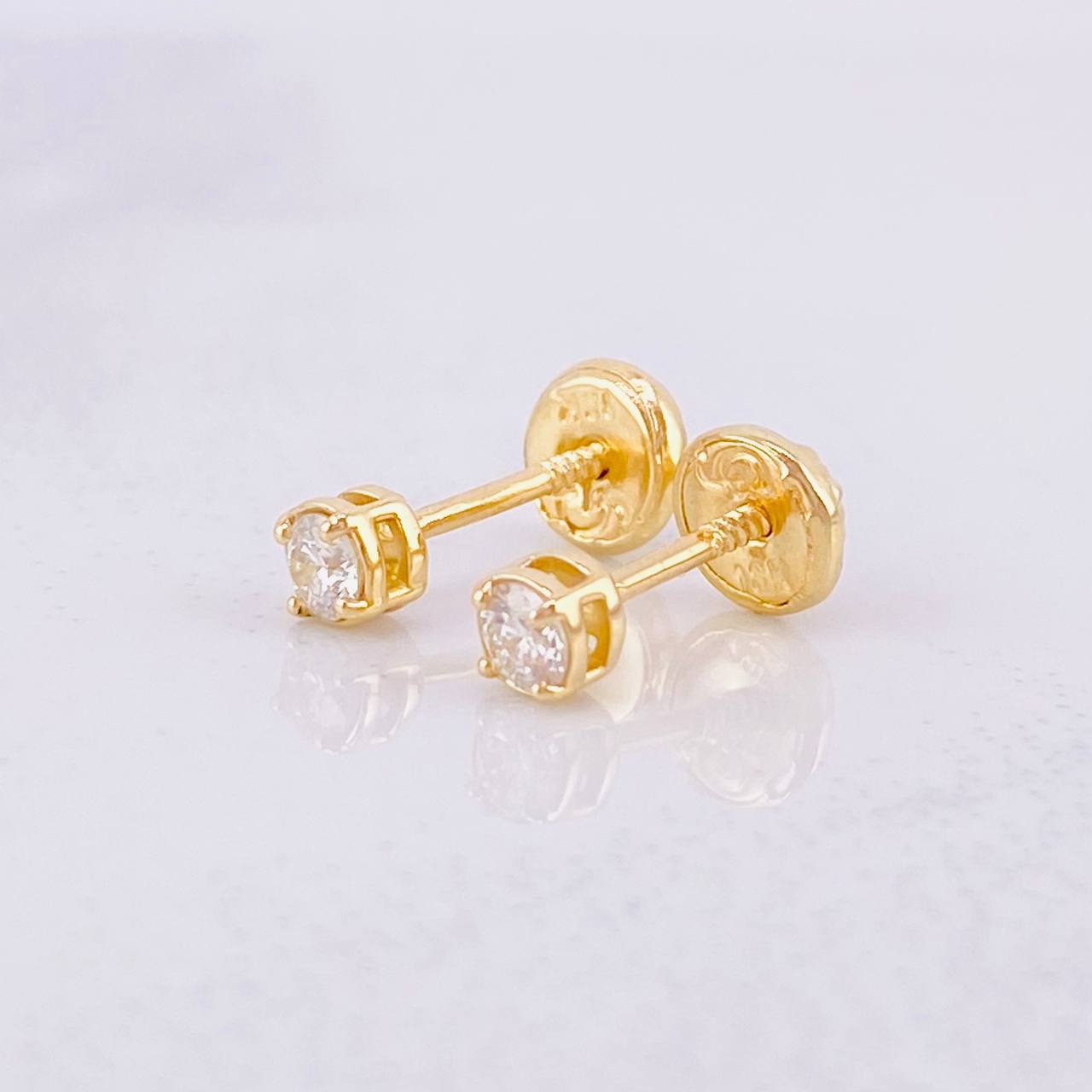 Stud Earrings Four Claws Diamond 20pts 0.9g / in / 3.4mm Yellow Gold 18K