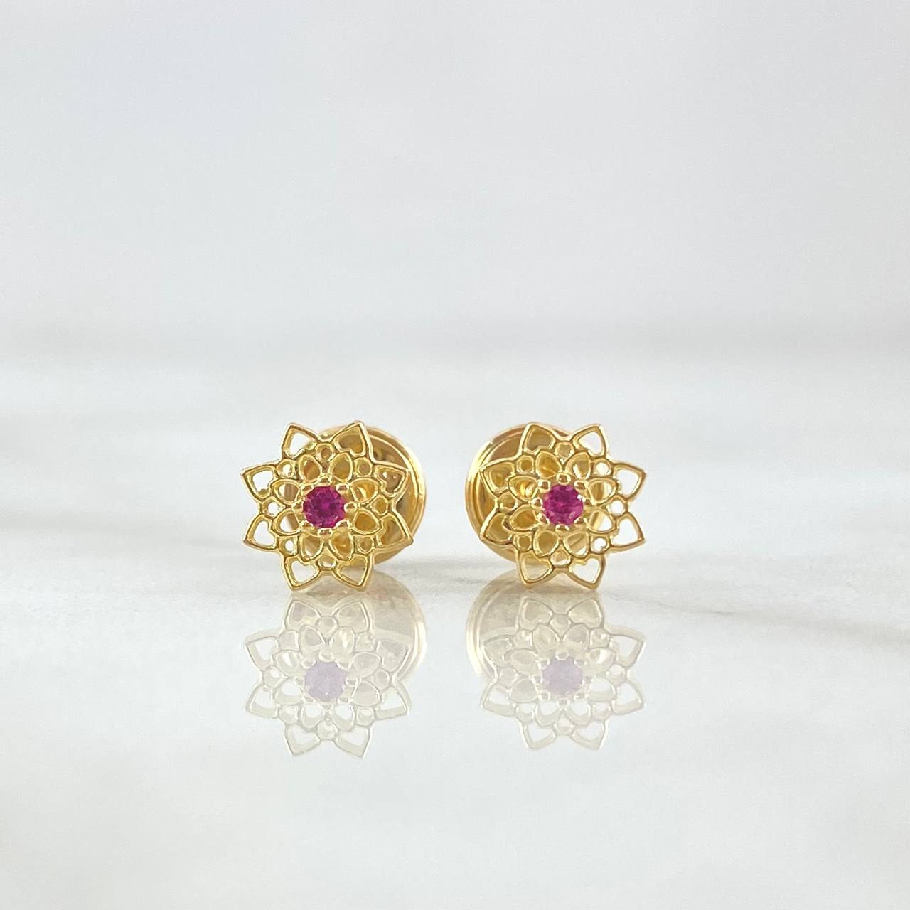 Topos Flor Octagonal 0.7gr / 7mm Circones Fucsias Oro Amarillo 18K ©