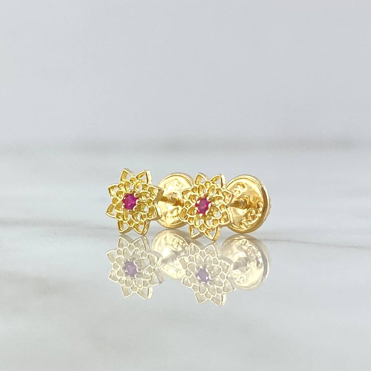 Topos Flor Octagonal Filigrana 0.7gr / 6mm Circon Fucsia Oro Amarillo 18K