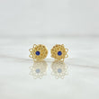 Topos Flor Octagonal Filigrana 0.7gr / 6mm Circon Azul Rey Oro Amarillo 18K