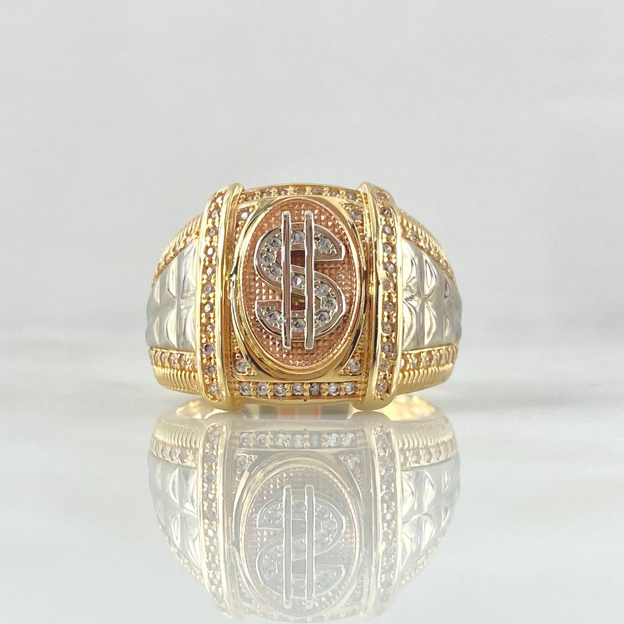 Anillo Signo Peso 12.9gr / T11 / Circones Blancos Tres Oros 18K