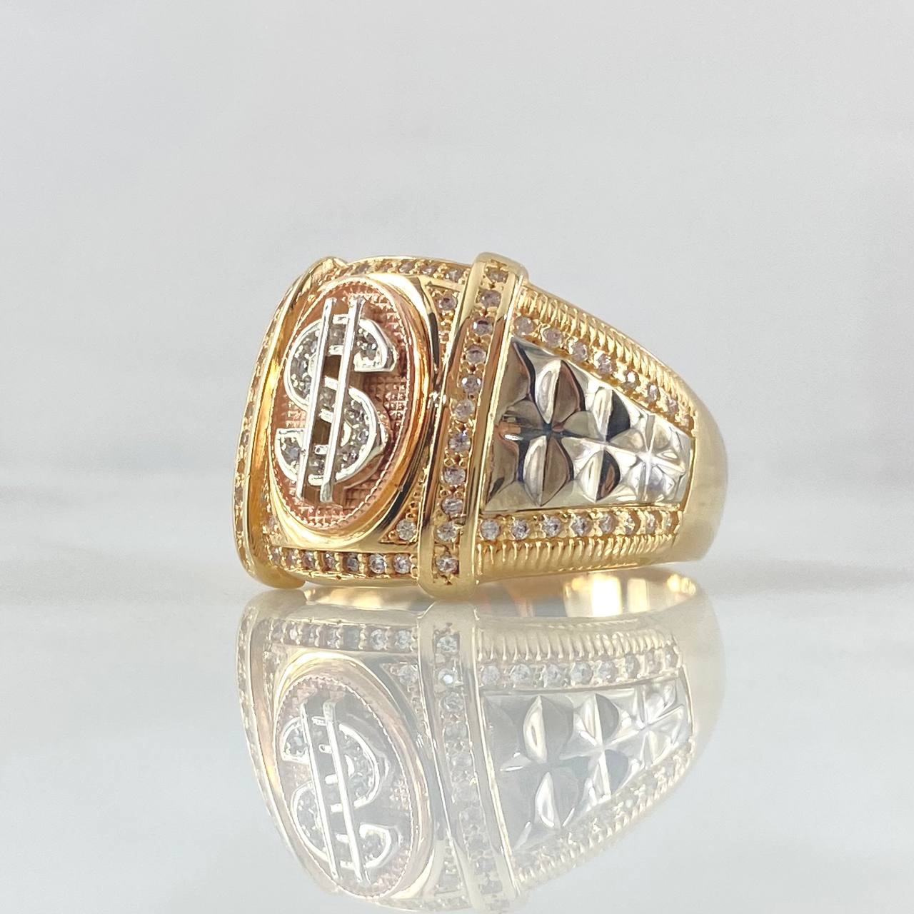 Anillo Signo Peso 12.9gr / T11 / Circones Blancos Tres Oros 18K