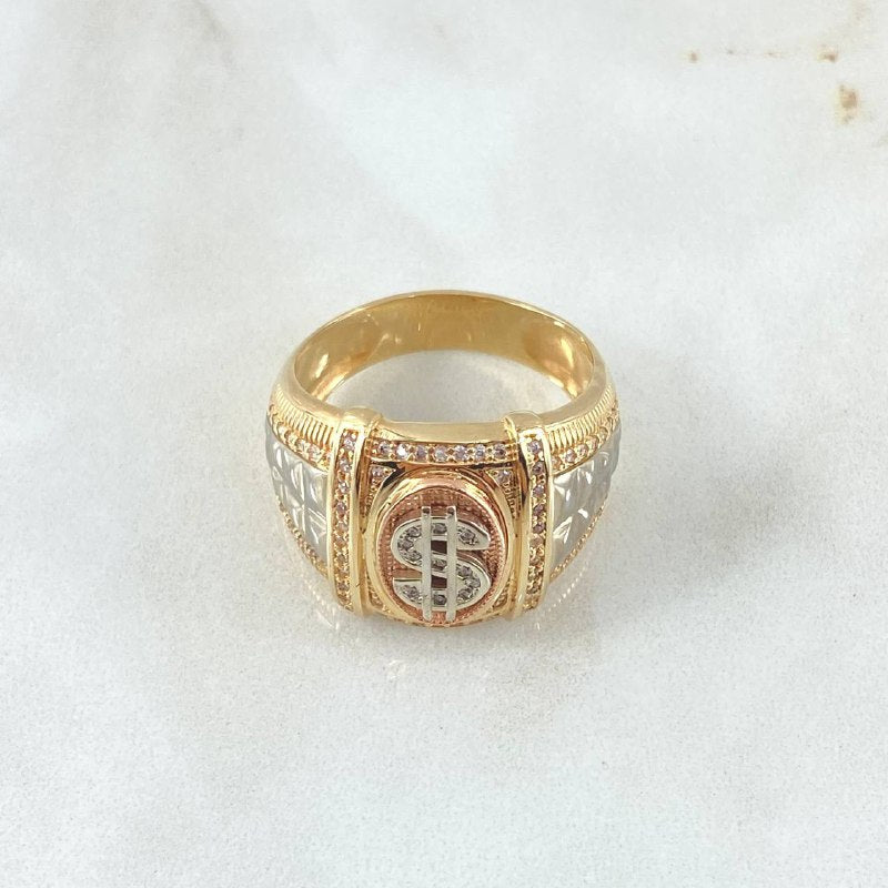 Anillo Signo Peso 12.9gr / T11 / Circones Blancos Tres Oros 18K