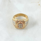 Anillo Signo Peso 12.9gr / T11 / Circones Blancos Tres Oros 18K