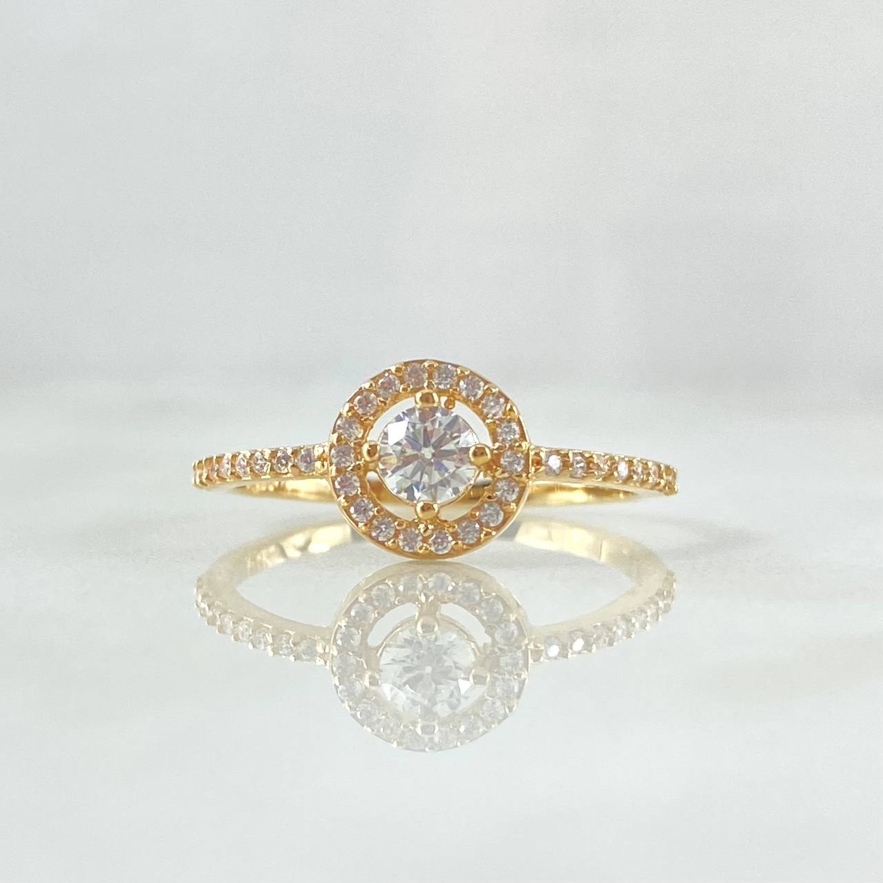 Round Halo Ring 2g / T7 1/2 / White Zircons Yellow Gold 18K
