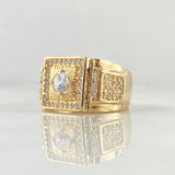 Anillo Sello Cuadrado Basteado 6.5gr / T9 1/4 / Circones Blancos Oro Amarillo 18K