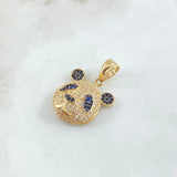 Pendant Face Panda Bear 4.7gr / 2.8cm / Black White Blue Zircons Yellow Gold 18K