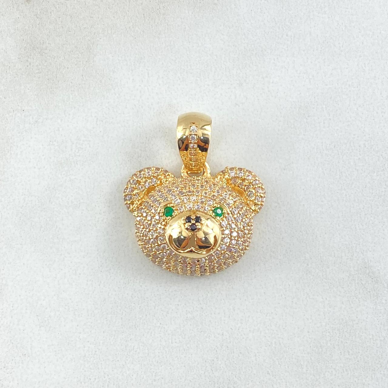 Dije Rostro Oso 5.65gr / 2.5cm / Circones Verdes Blancos Oro Amarillo 18K