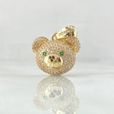 Dije Rostro Oso 5.65gr / 2.5cm / Circones Verdes Blancos Oro Amarillo 18K