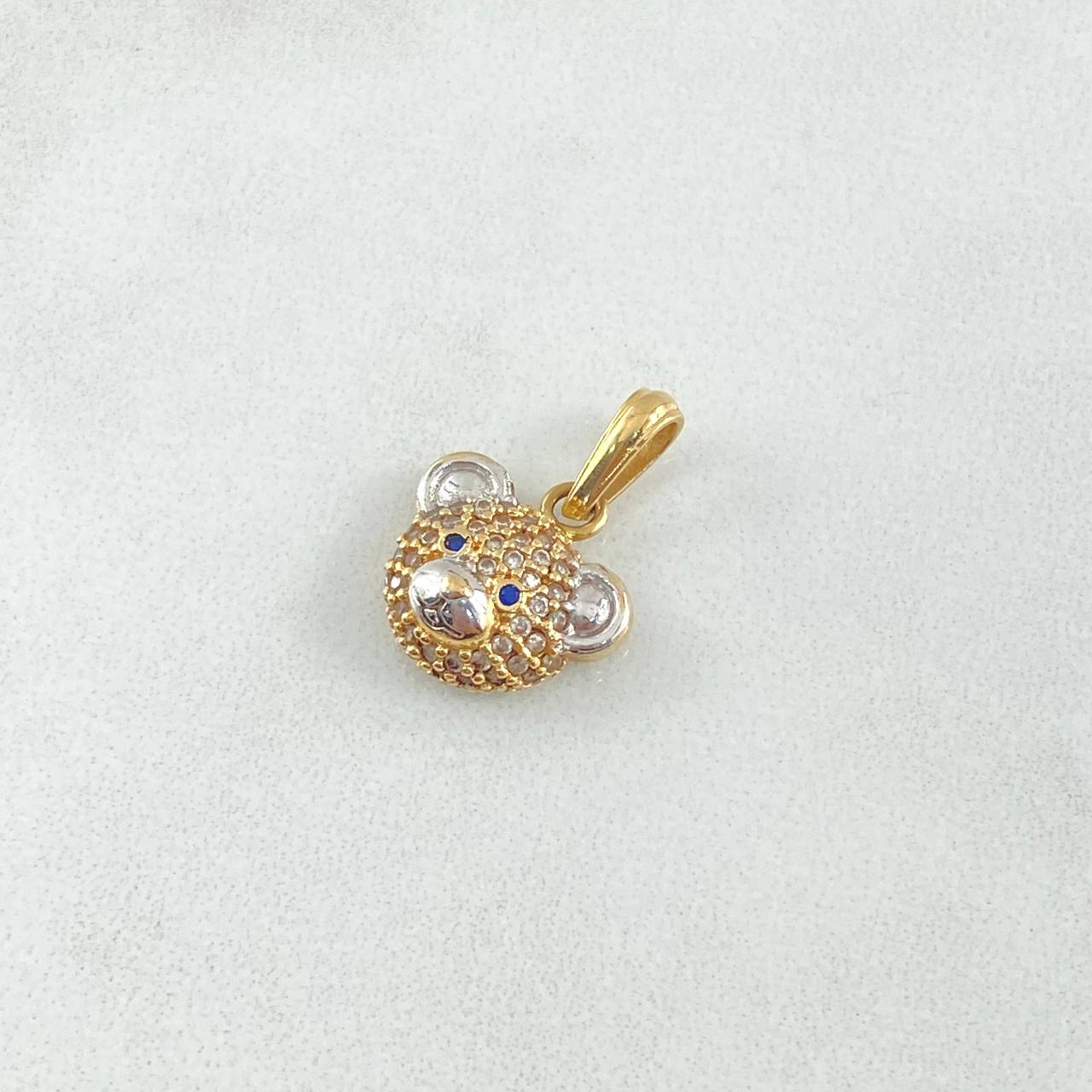 Dije Rostro Oso 1.9gr / 1.8cm / Cricones Azules Blancos Dos Oros Amarillo Blanco 18K