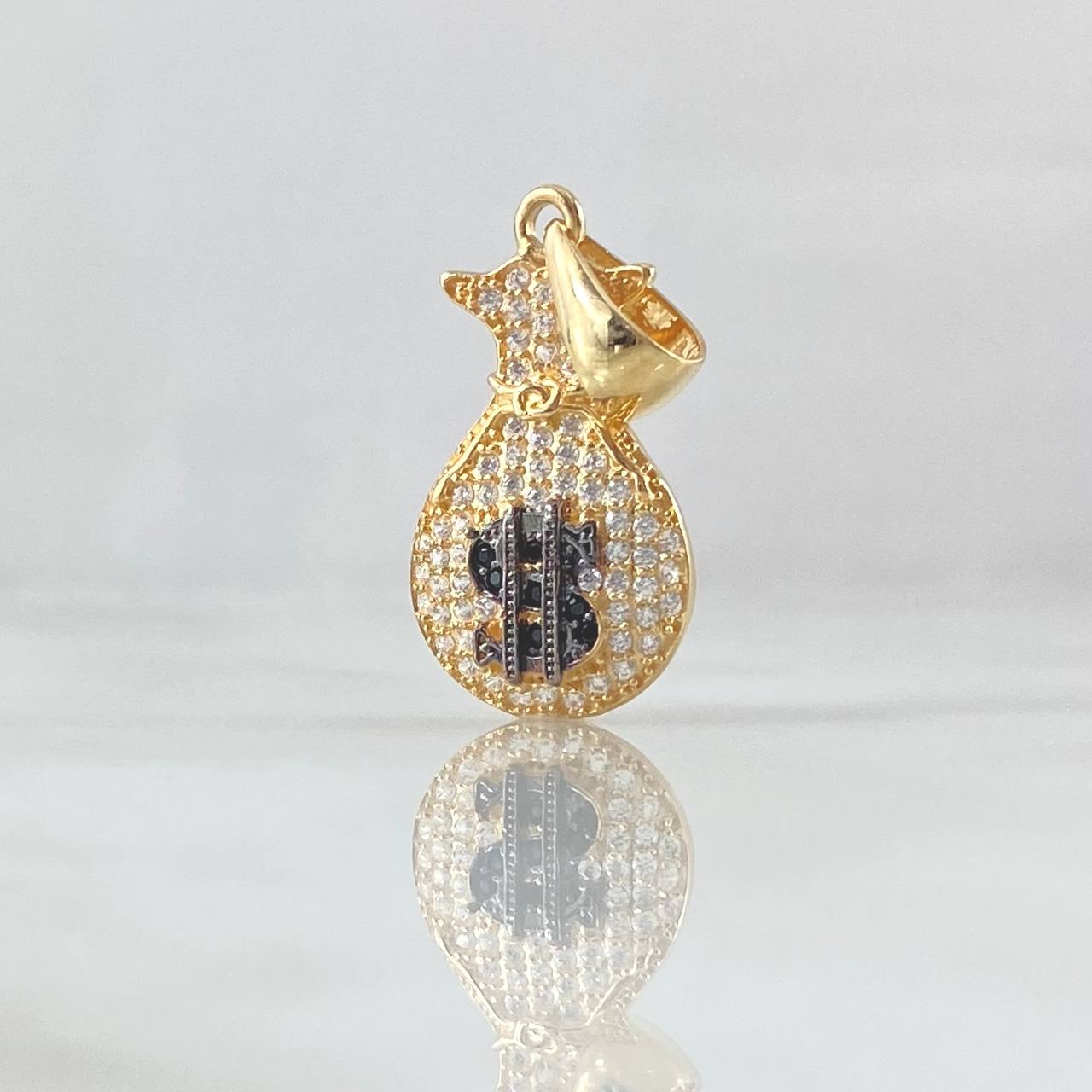 Pendant Money Bag 2.2gr / 2.8cm / Black White Zircons Yellow Gold 18K