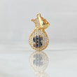 Pendant Money Bag 2.2gr / 2.8cm / Black White Zircons Yellow Gold 18K