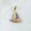 Pendant Ship 2.55gr / 2.8cm / Blue White Crickets Two Yellow Pink 18K