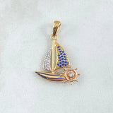 Pendant Ship 2.55gr / 2.8cm / Blue White Crickets Two Yellow Pink 18K