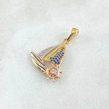 Pendant Ship 2.55gr / 2.8cm / Blue White Crickets Two Yellow Pink 18K