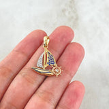 Pendant Ship 2.55gr / 2.8cm / Blue White Crickets Two Yellow Pink 18K