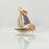 Pendant Ship 2.55gr / 2.8cm / Blue White Crickets Two Yellow Pink 18K