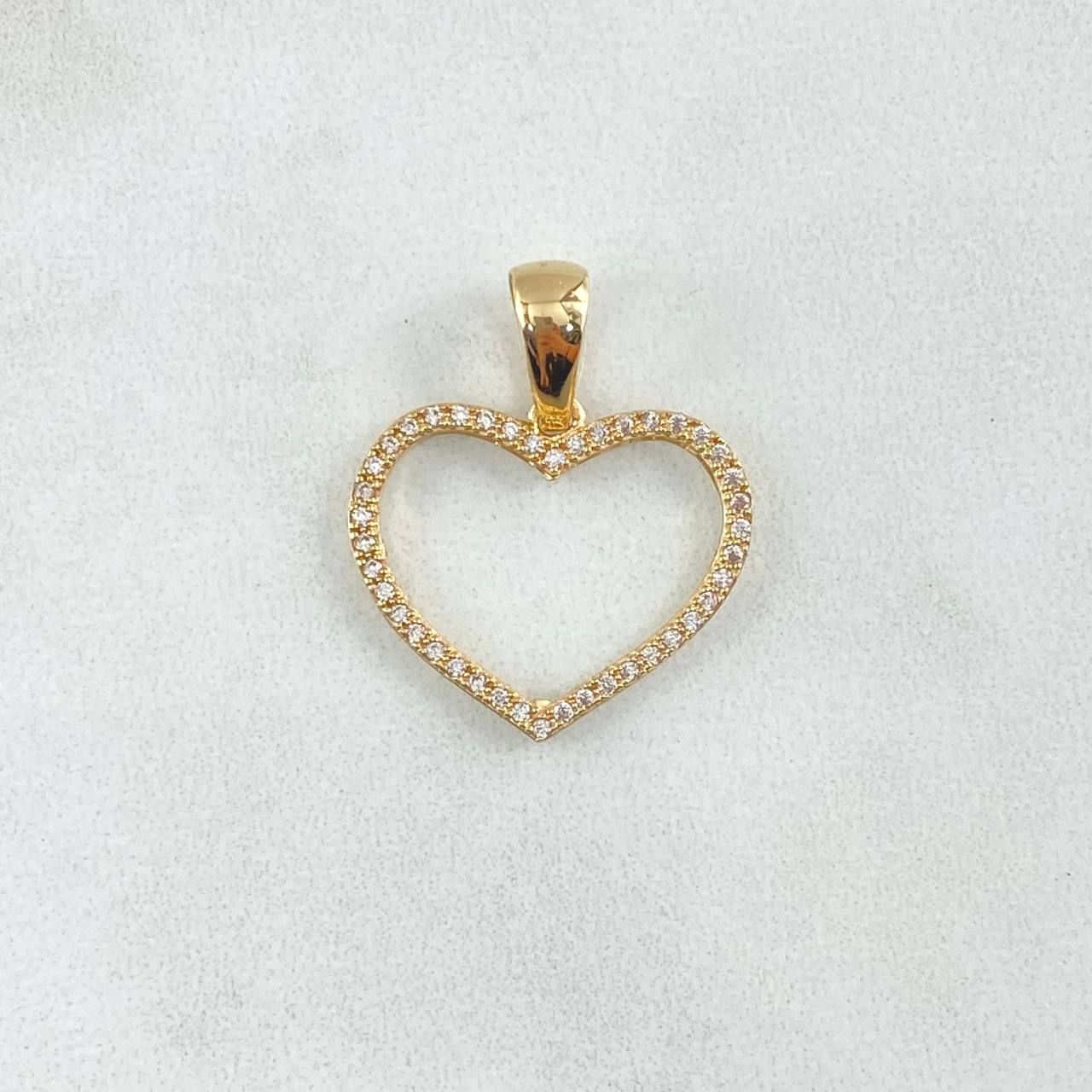 Dije Silueta Corazon 1.6gr / 2.5cm / Cricones Blancos Oro Amarillo 18K